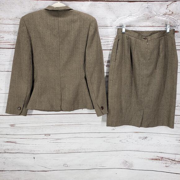 Harve Benard Women's Brown Wool Herringbone 2 Piece Top & Skirt Set Size 12 - Picture 12 of 12